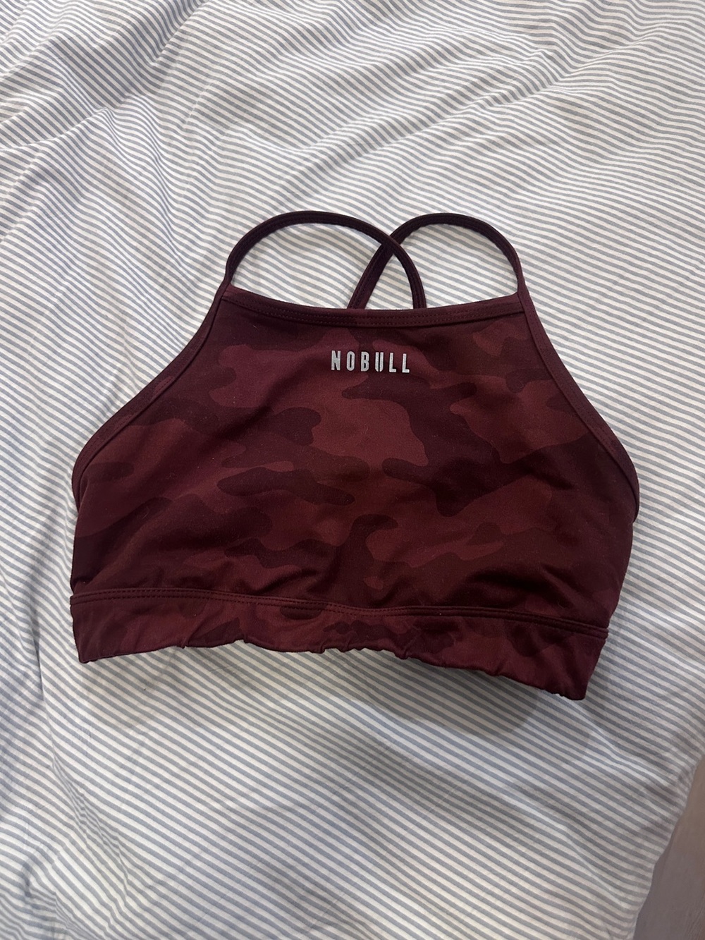 NOBULL Maroon Camo High-Neck Strappy Sports Bra